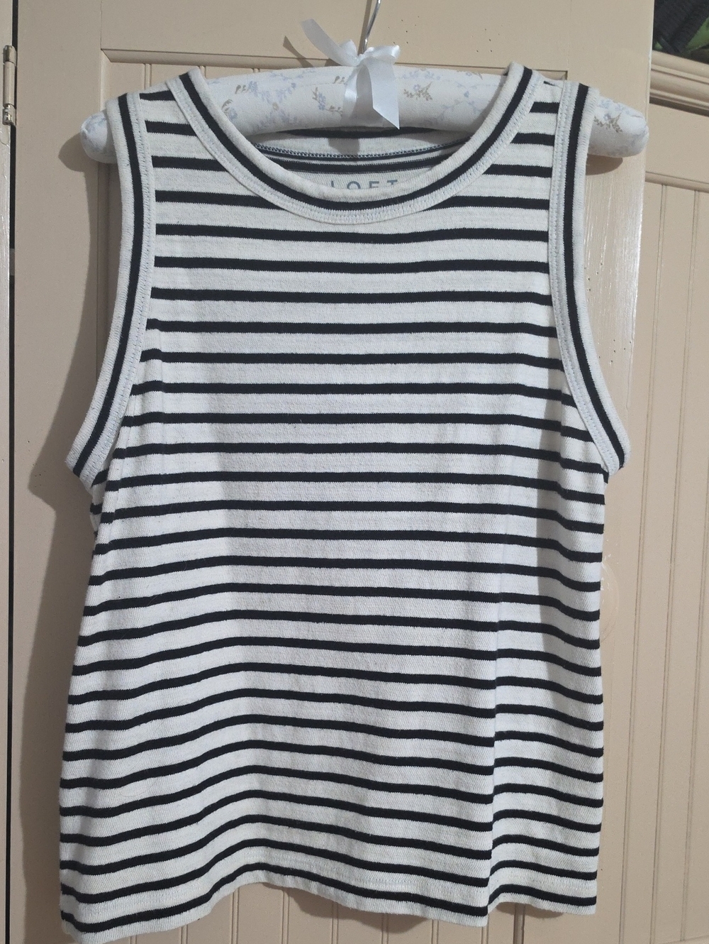 LOFT White and Black Striped Tank
